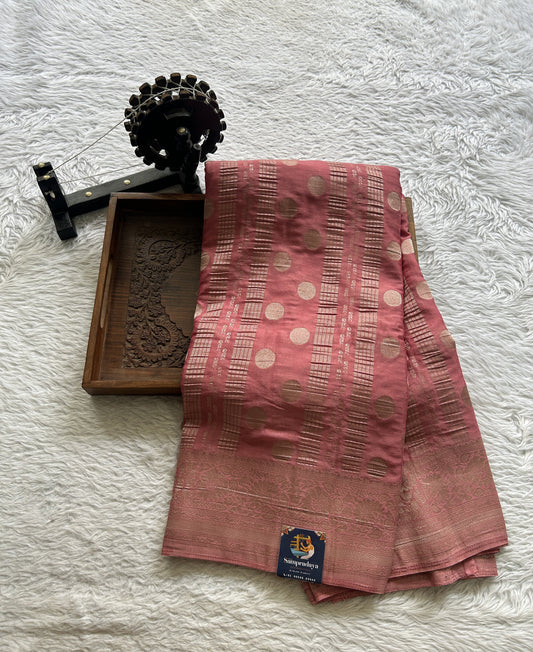 Semi Georgette Saree Rose Pink Colored Elegantly Paired with a Zari Border. - Sampradaya Designer Studio