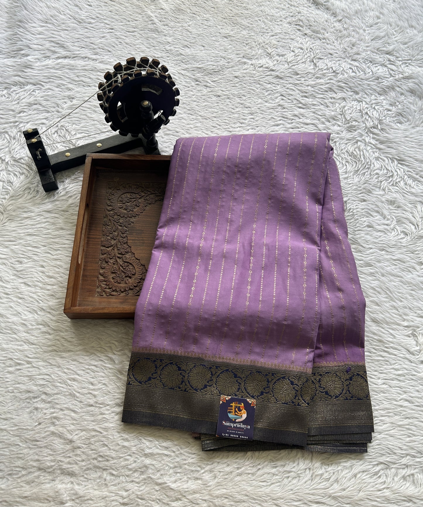 Semi Georgette Saree Lavender Colored Elegantly Paired with a Zari Border. - Sampradaya Designer Studio