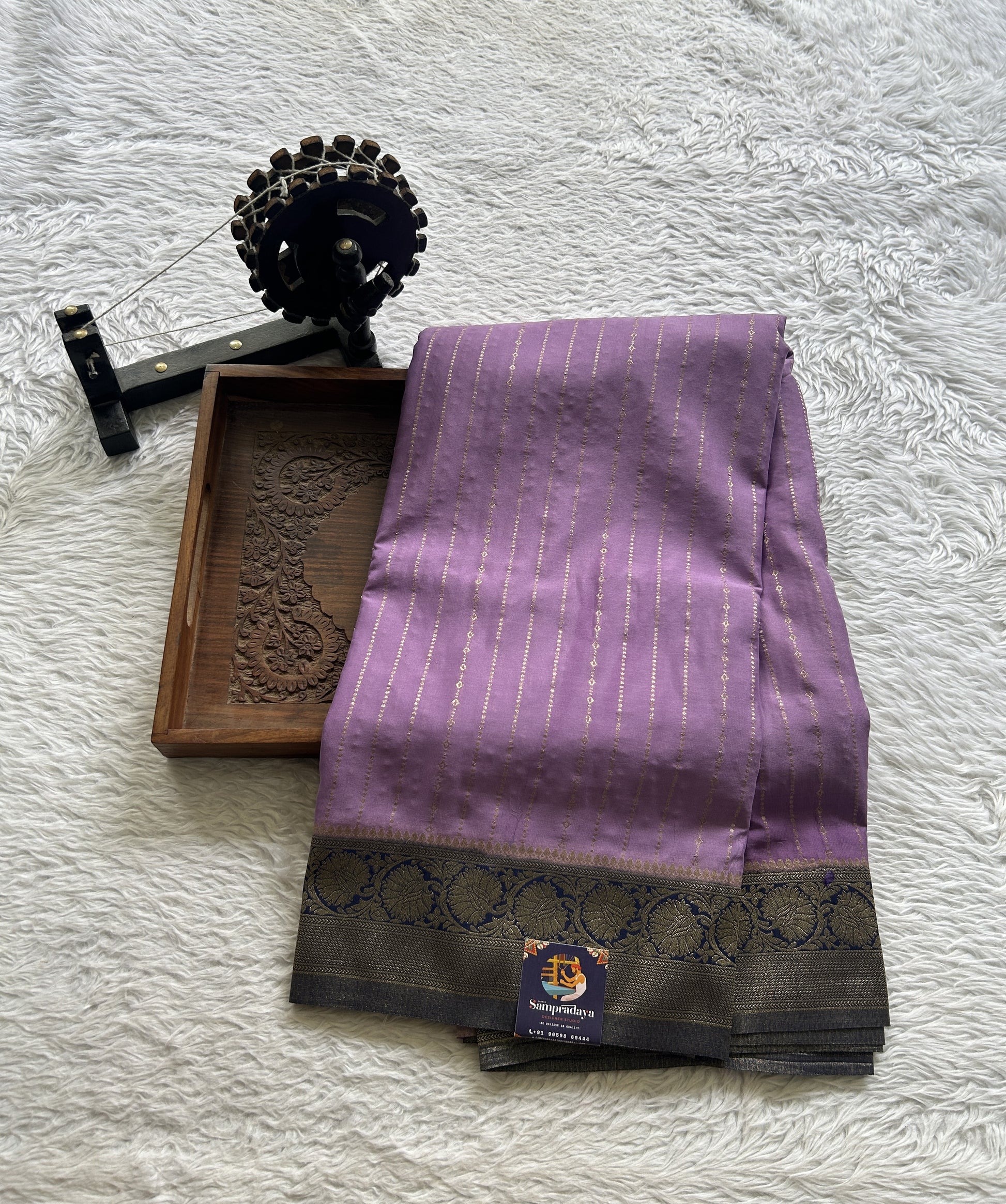 Semi Georgette Saree Lavender Colored Elegantly Paired with a Zari Border. - Sampradaya Designer Studio
