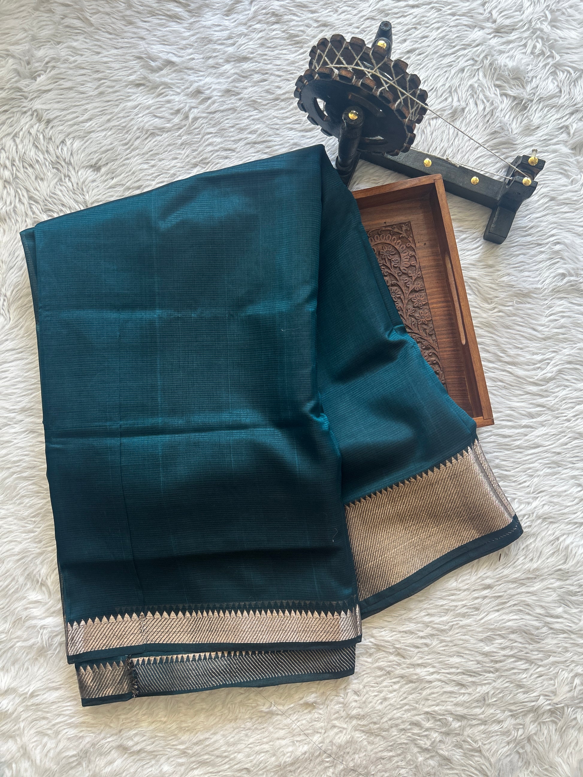 Mangalagiri Plain Pattu Saree Bottle Green colored complemented with a Zari Border - Sampradaya Designer Studio