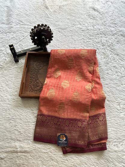 Semi Georgette Saree Dark Peach Colored Elegantly Paired with a Wine Color  Zari Border. - Sampradaya Designer Studio
