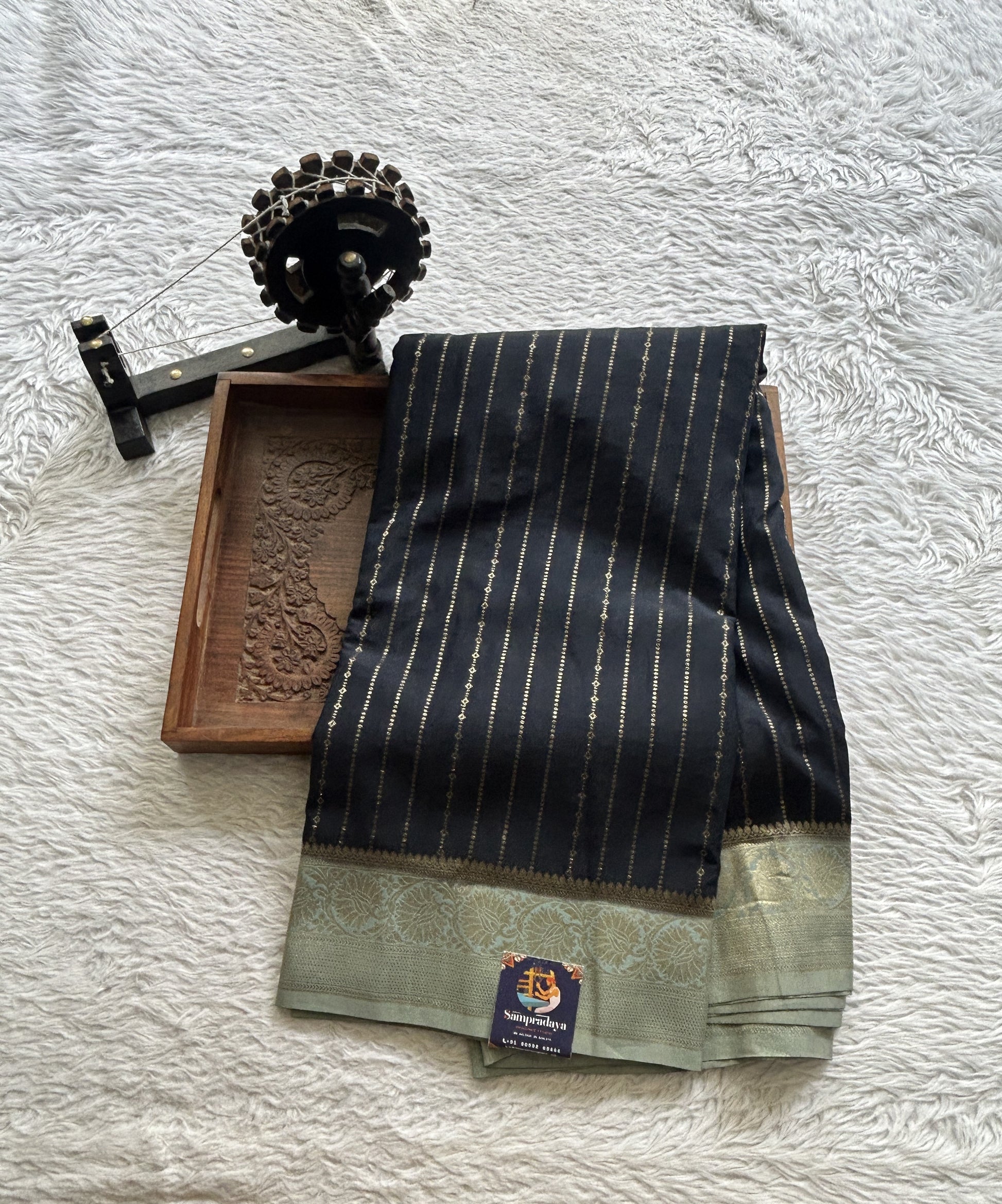 Semi Georgette Saree Black Colored Elegantly Paired with a Zari Border. - Sampradaya Designer Studio