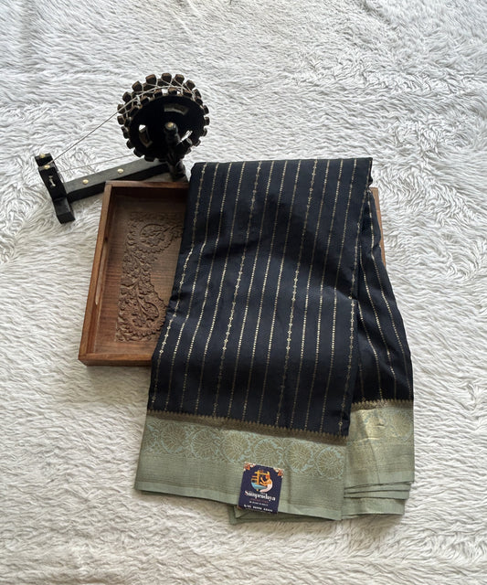 Semi Georgette Saree Black Colored Elegantly Paired with a Zari Border. - Sampradaya Designer Studio