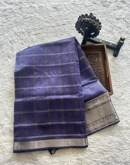 Mangalagiri Checks Pattu Saree Lilac colored complemented with a Zari Border - Sampradaya Designer Studio