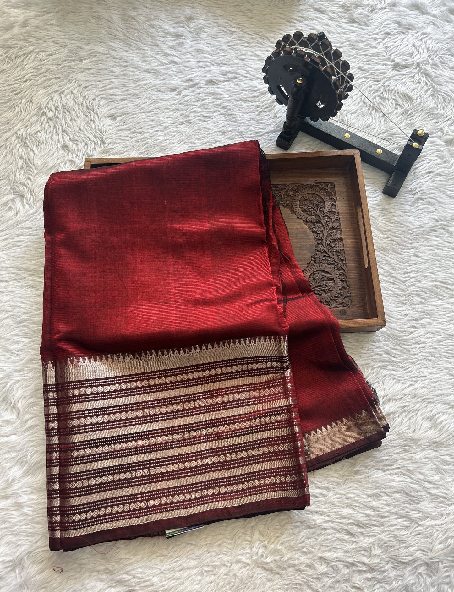 Mangalagiri Plain Pattu Saree Maroon colored complemented with a Zari Border - Sampradaya Designer Studio