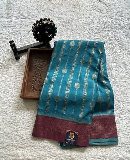 Semi Georgette Saree Dark Blue Colored Elegantly Paired with a Zari Border. - Sampradaya Designer Studio