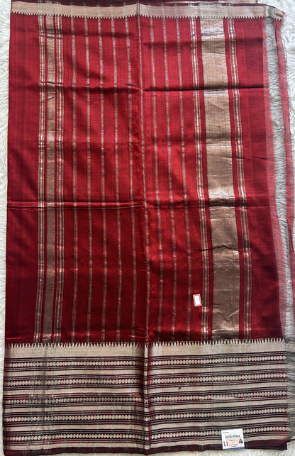 Mangalagiri Plain Pattu Saree Maroon colored complemented with a Zari Border - Sampradaya Designer Studio