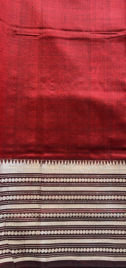 Mangalagiri Plain Pattu Saree Maroon colored complemented with a Zari Border - Sampradaya Designer Studio