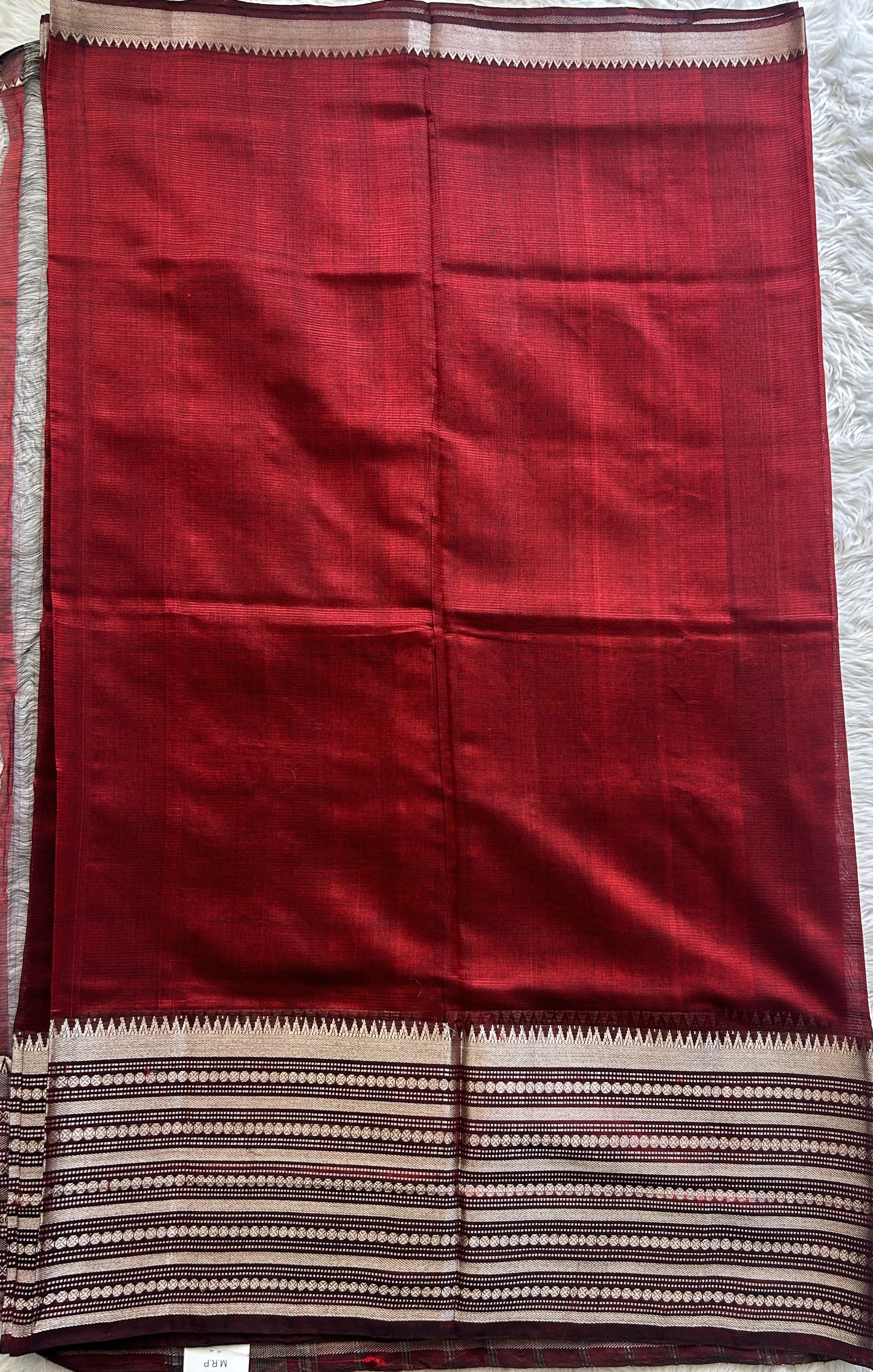 Mangalagiri Plain Pattu Saree Maroon colored complemented with a Zari Border - Sampradaya Designer Studio