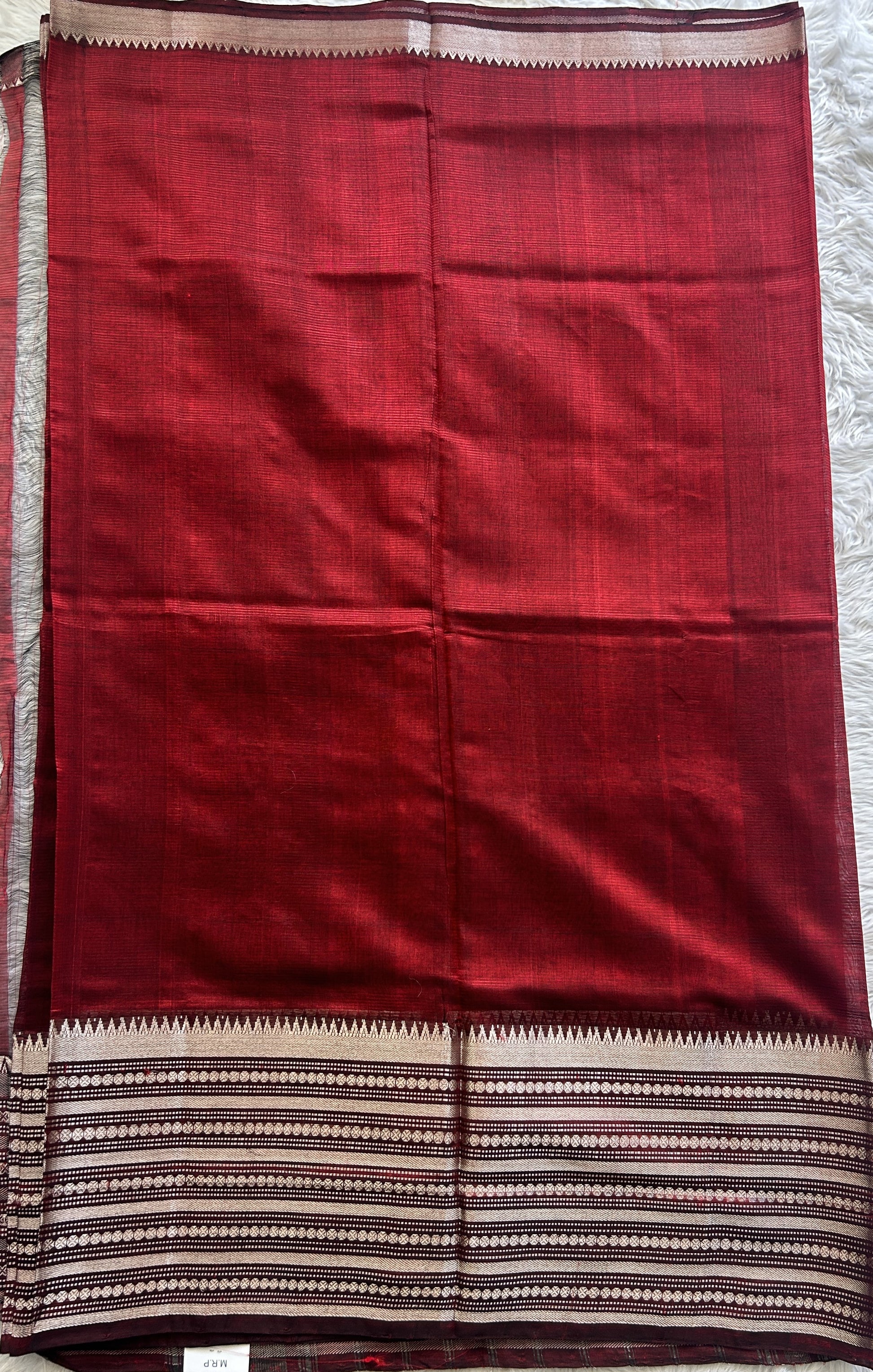 Mangalagiri Plain Pattu Saree Maroon colored complemented with a Zari Border - Sampradaya Designer Studio
