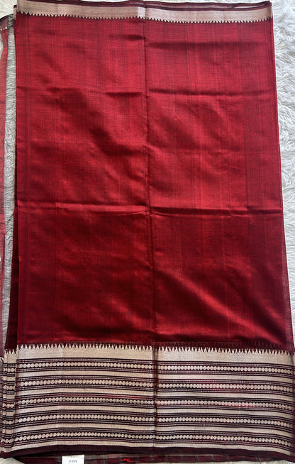 Mangalagiri Plain Pattu Saree Maroon colored complemented with a Zari Border - Sampradaya Designer Studio