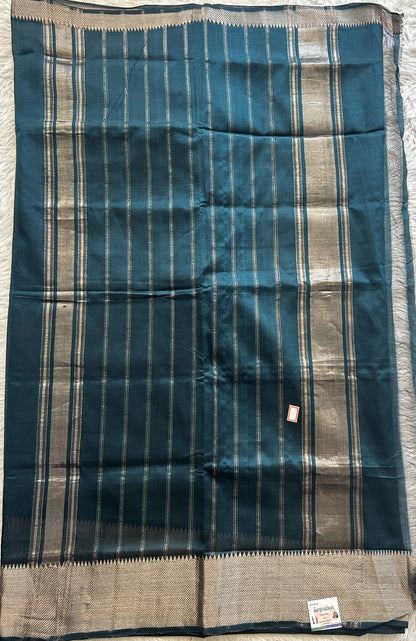 Mangalagiri Plain Pattu Saree Bottle Green colored complemented with a Zari Border - Sampradaya Designer Studio