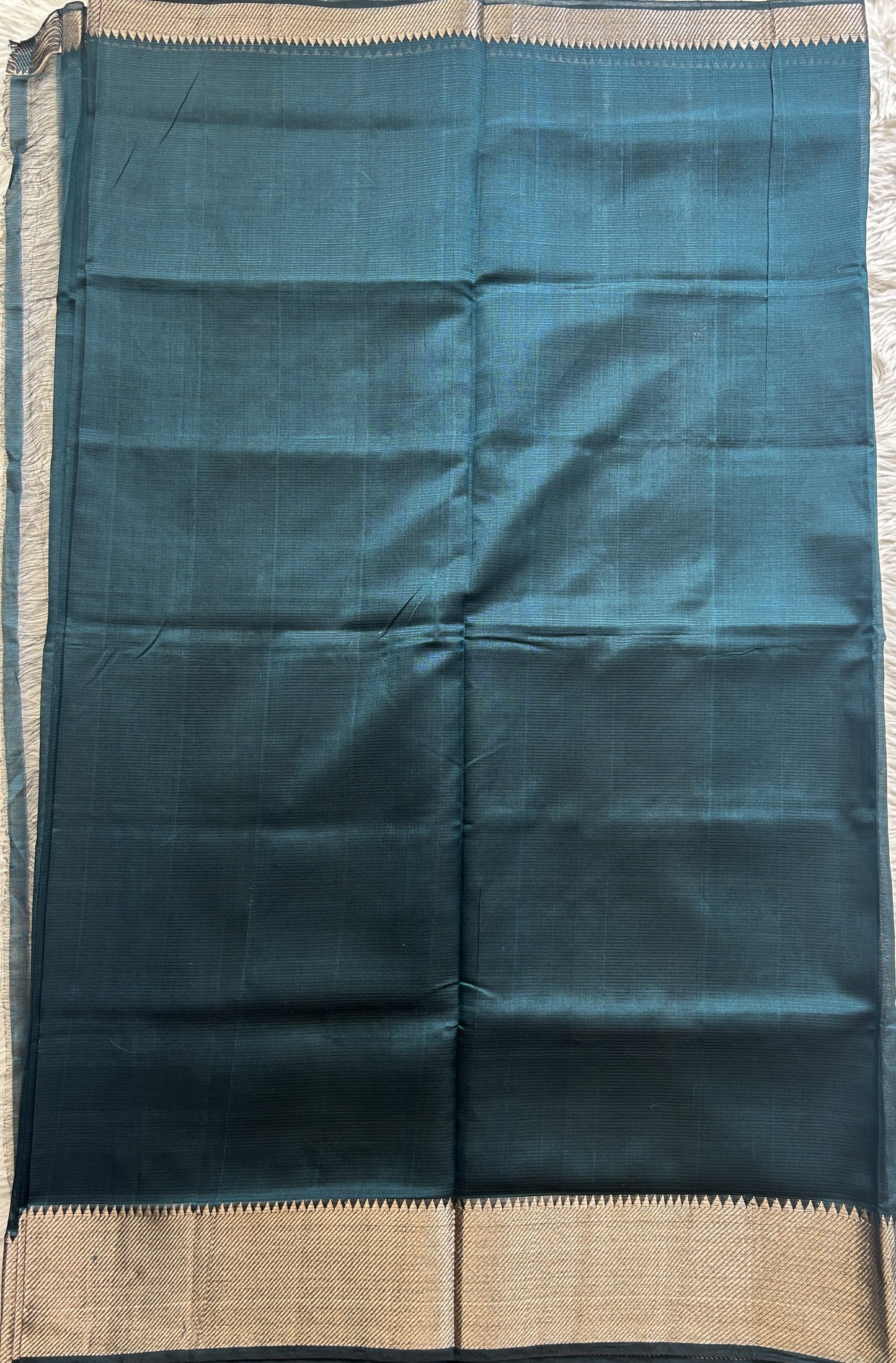 Mangalagiri Plain Pattu Saree Bottle Green colored complemented with a Zari Border - Sampradaya Designer Studio