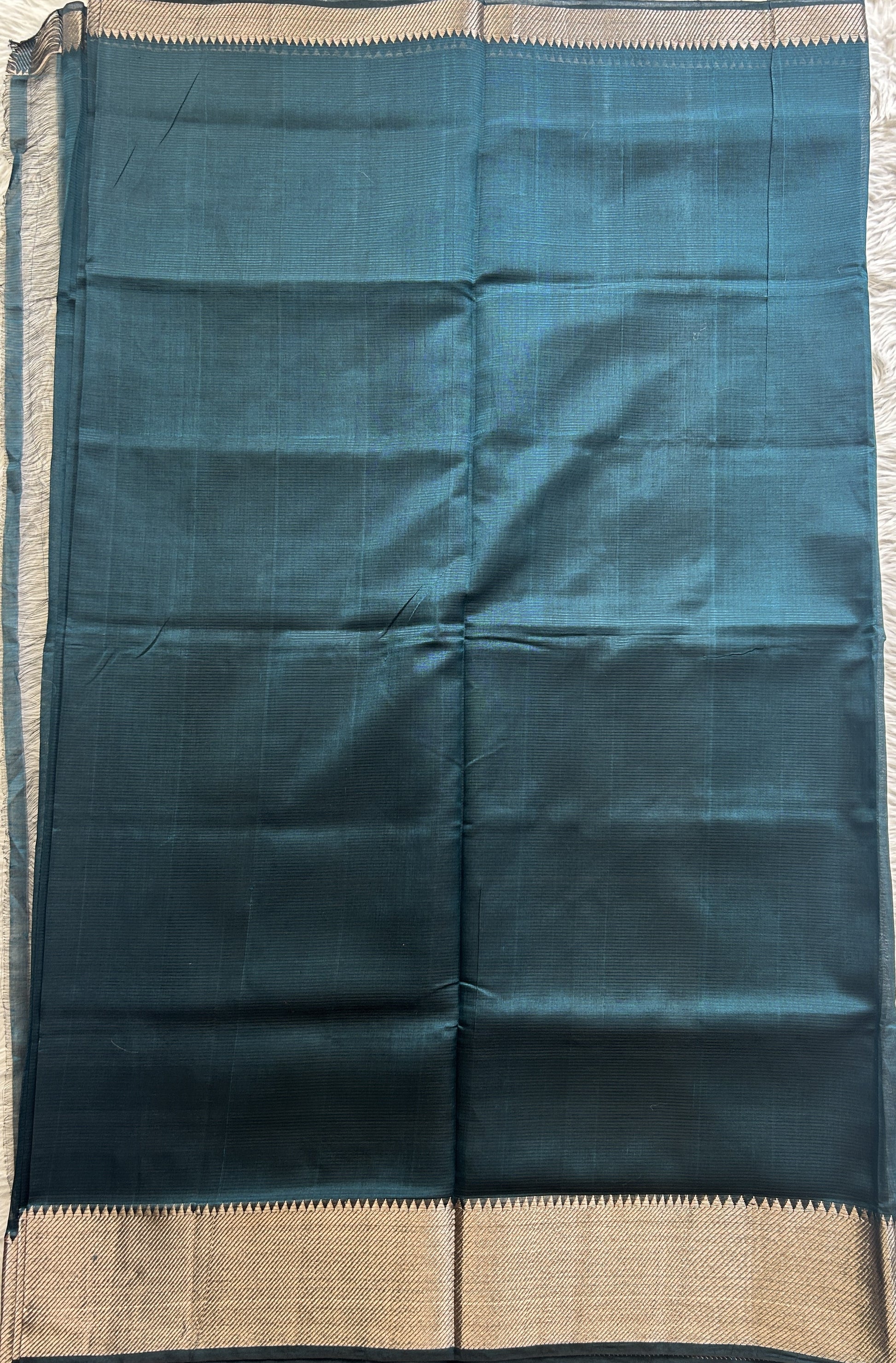 Mangalagiri Plain Pattu Saree Bottle Green colored complemented with a Zari Border - Sampradaya Designer Studio