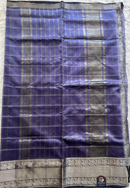 Mangalagiri Checks Pattu Saree Lilac colored complemented with a Zari Border - Sampradaya Designer Studio