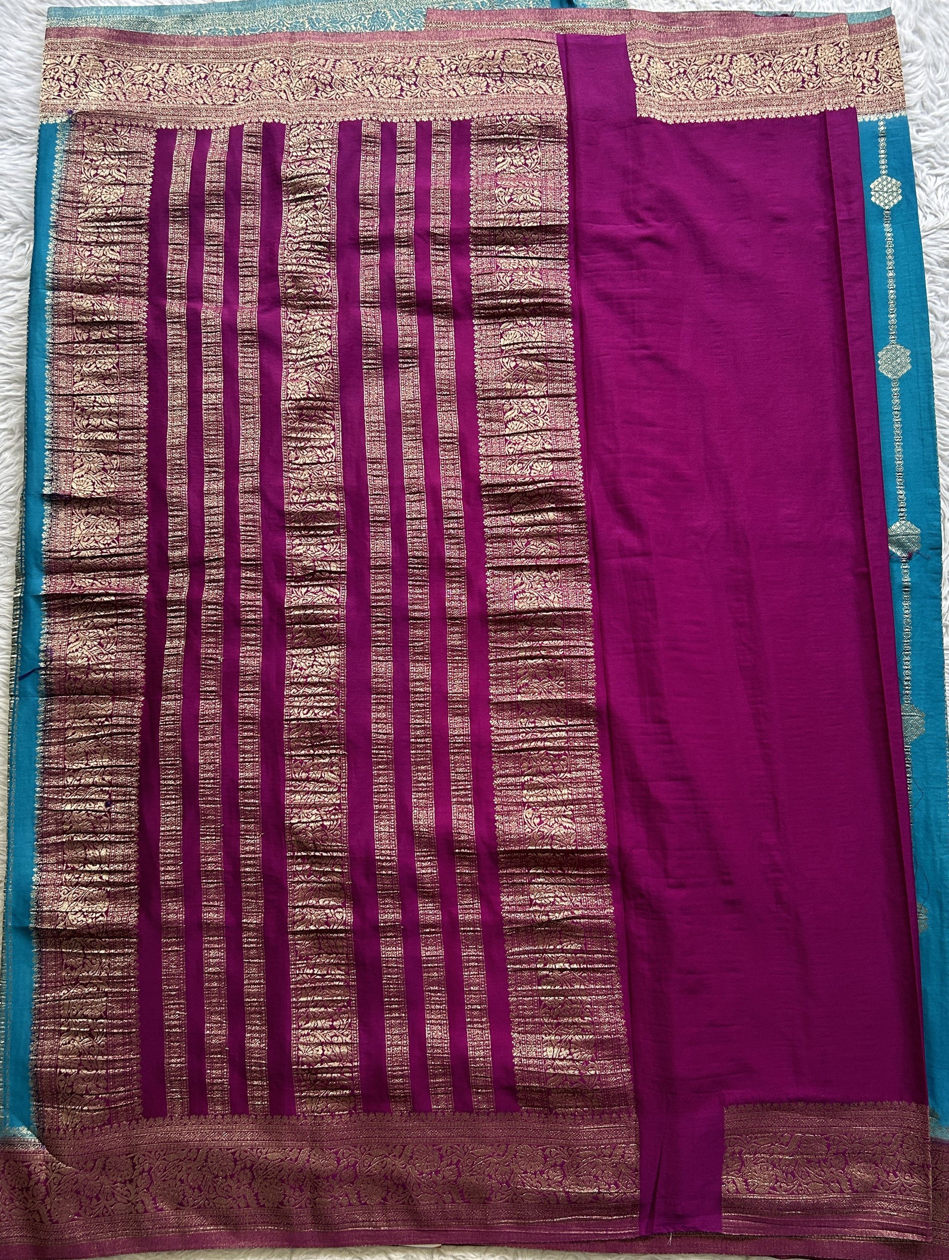 Semi Georgette Saree Dark Blue Colored Elegantly Paired with a Zari Border. - Sampradaya Designer Studio