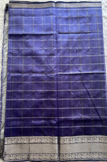 Mangalagiri Checks Pattu Saree Lilac colored complemented with a Zari Border - Sampradaya Designer Studio
