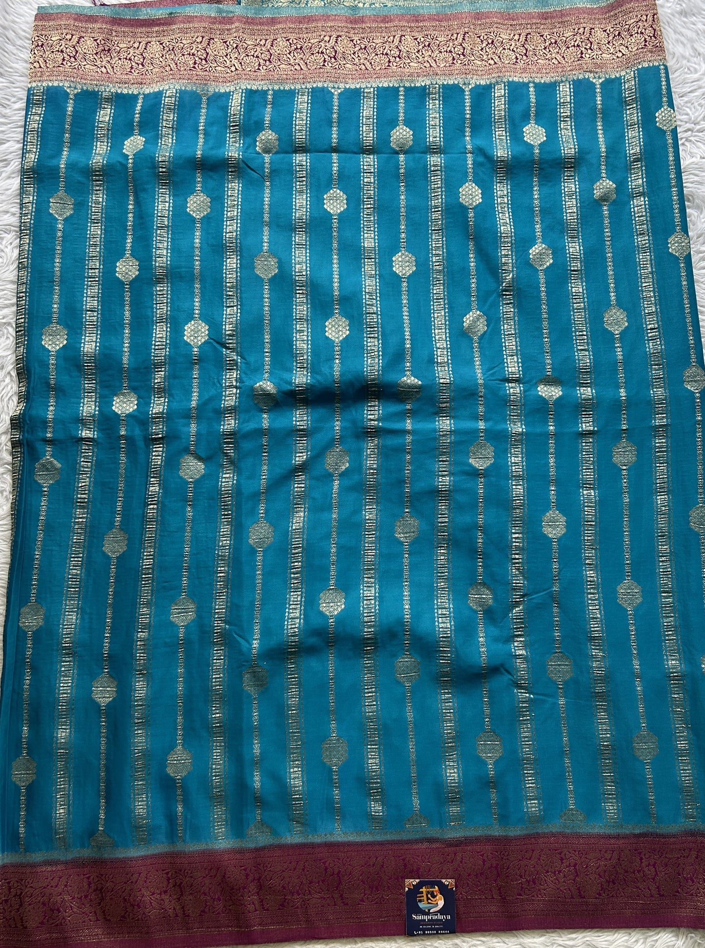 Semi Georgette Saree Dark Blue Colored Elegantly Paired with a Zari Border. - Sampradaya Designer Studio