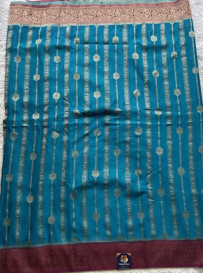 Semi Georgette Saree Dark Blue Colored Elegantly Paired with a Zari Border. - Sampradaya Designer Studio