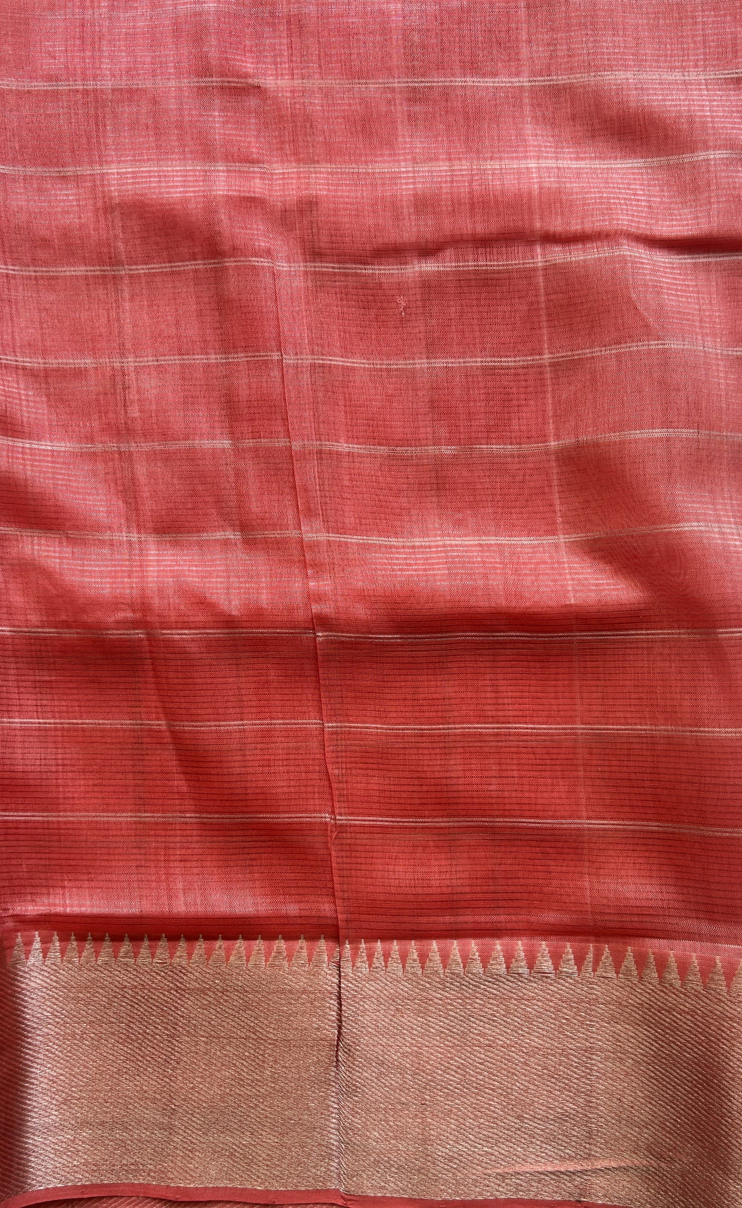 Mangalagiri Checks Pattu Saree Peach colored complemented with a Zari Border - Sampradaya Designer Studio
