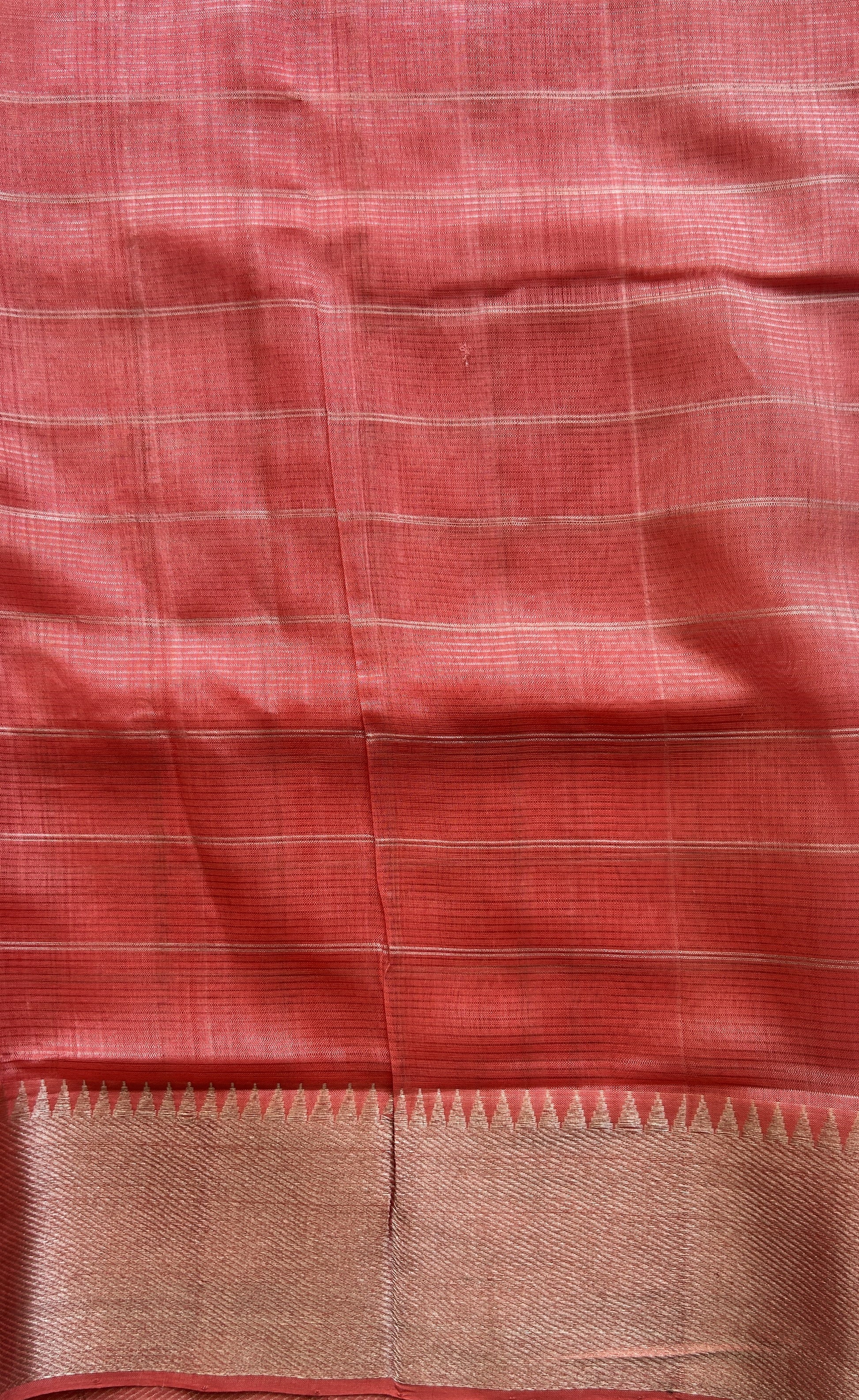 Mangalagiri Checks Pattu Saree Peach colored complemented with a Zari Border - Sampradaya Designer Studio
