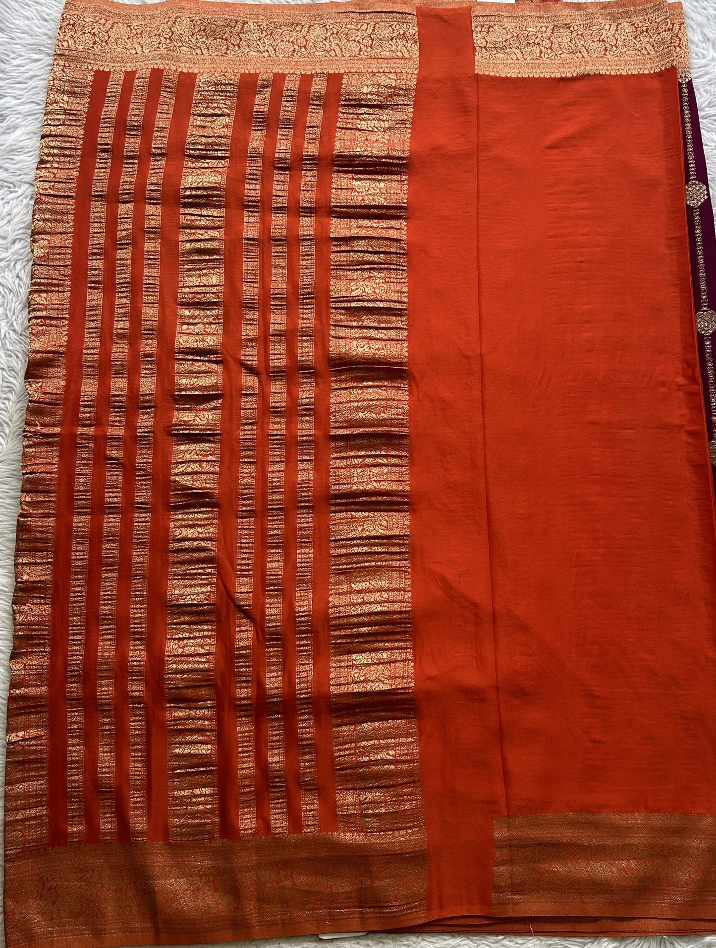 Semi Georgette Saree Purple Colored Elegantly Paired with a Zari Border. - Sampradaya Designer Studio