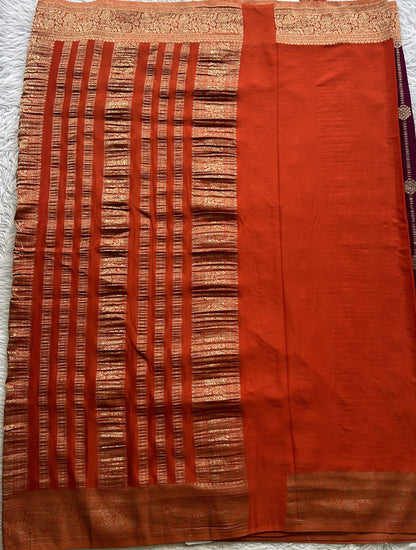 Semi Georgette Saree Purple Colored Elegantly Paired with a Zari Border. - Sampradaya Designer Studio