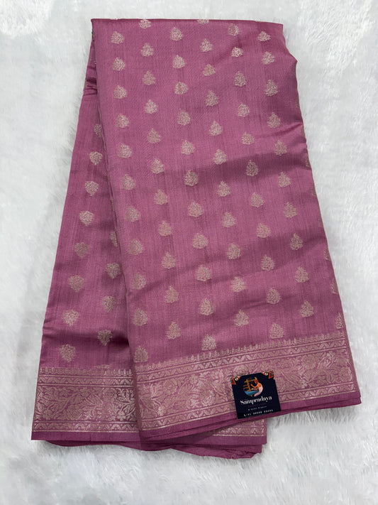 Pure Chiniya Silk Saree Baby Pink Colored Elegantly Paired with a Gold Zari Border.