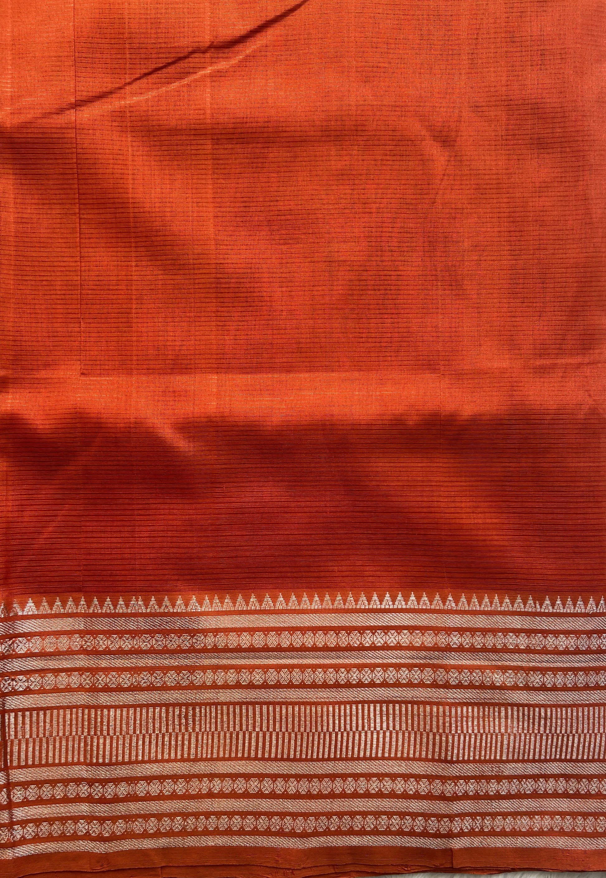 Mangalagiri Plain Pattu Saree Orange colored complemented with a Zari Border - Sampradaya Designer Studio
