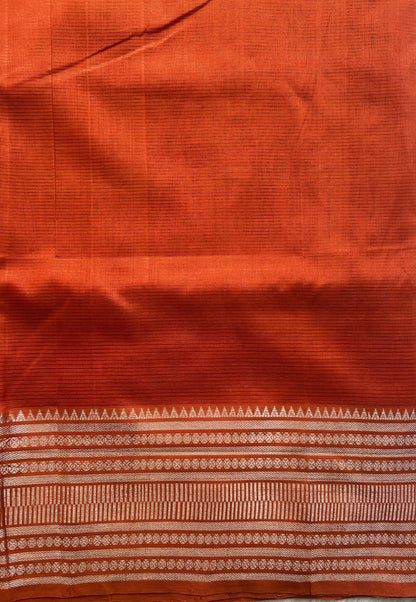 Mangalagiri Plain Pattu Saree Orange colored complemented with a Zari Border - Sampradaya Designer Studio