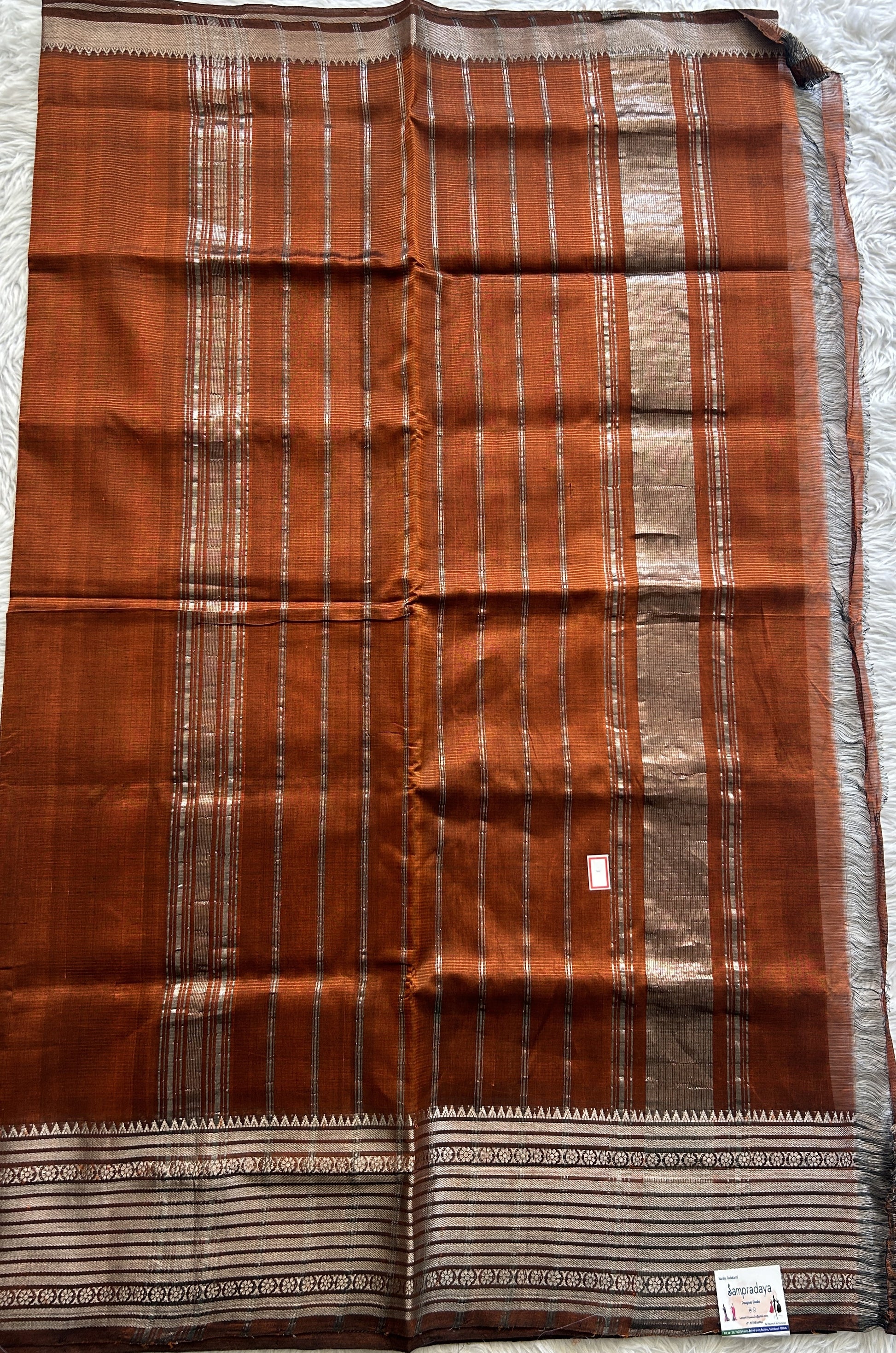 Mangalagiri Plain Pattu Saree Chocolate Brown colored complemented with a Zari Border - Sampradaya Designer Studio