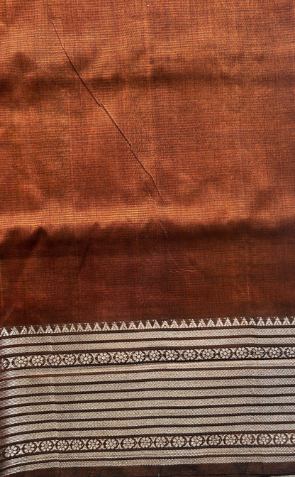 Mangalagiri Plain Pattu Saree Chocolate Brown colored complemented with a Zari Border - Sampradaya Designer Studio