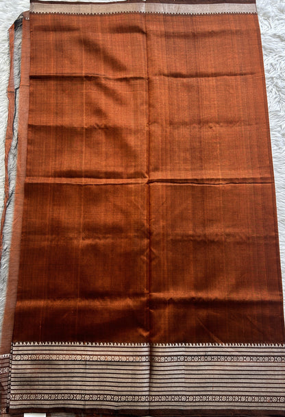 Mangalagiri Plain Pattu Saree Chocolate Brown colored complemented with a Zari Border - Sampradaya Designer Studio
