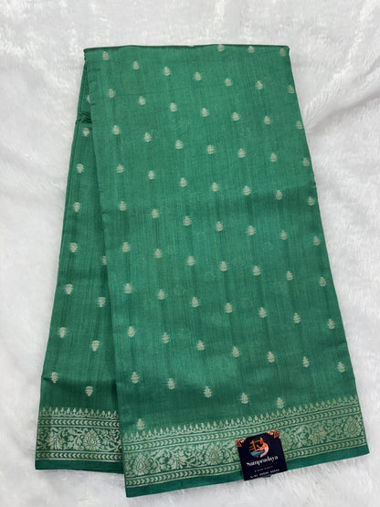 Pure Chiniya Silk Saree Sea Green Colored Elegantly Paired with a Gold Zari Border.
