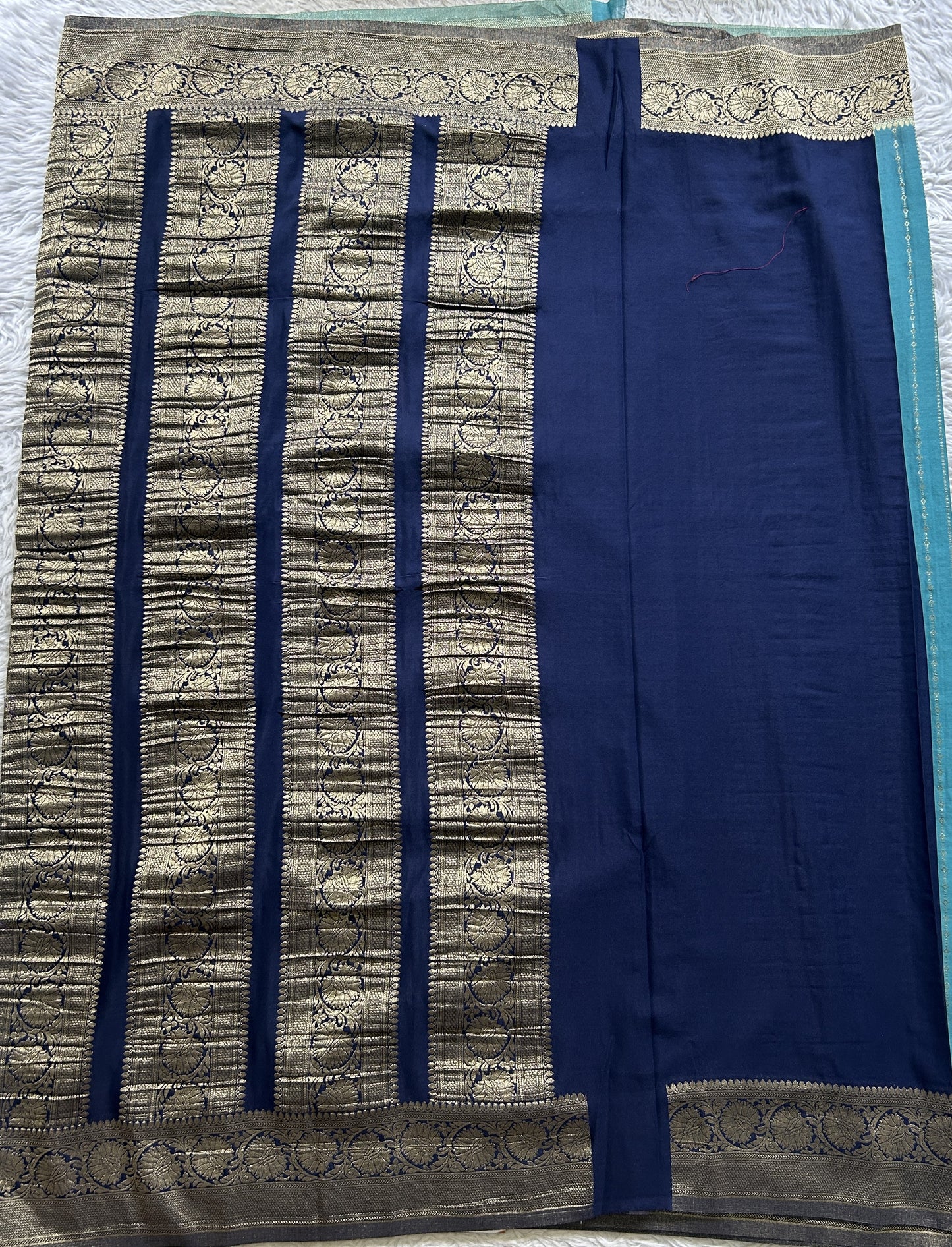 Semi Georgette Saree Aqua Blue Colored Elegantly Paired with a Zari Border. - Sampradaya Designer Studio