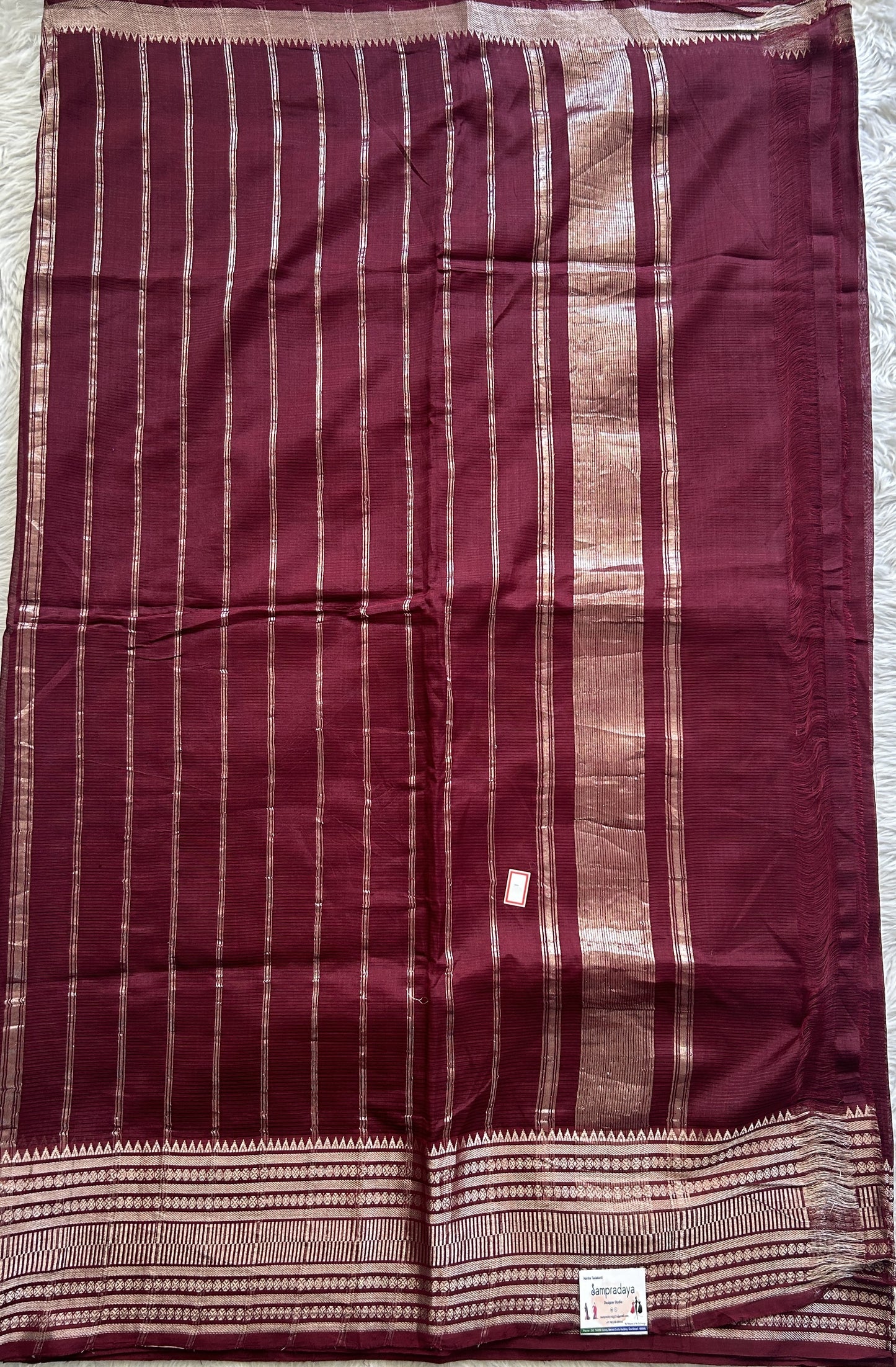 Mangalagiri Plain Pattu Saree Dark Maroon colored complemented with a Zari Border - Sampradaya Designer Studio
