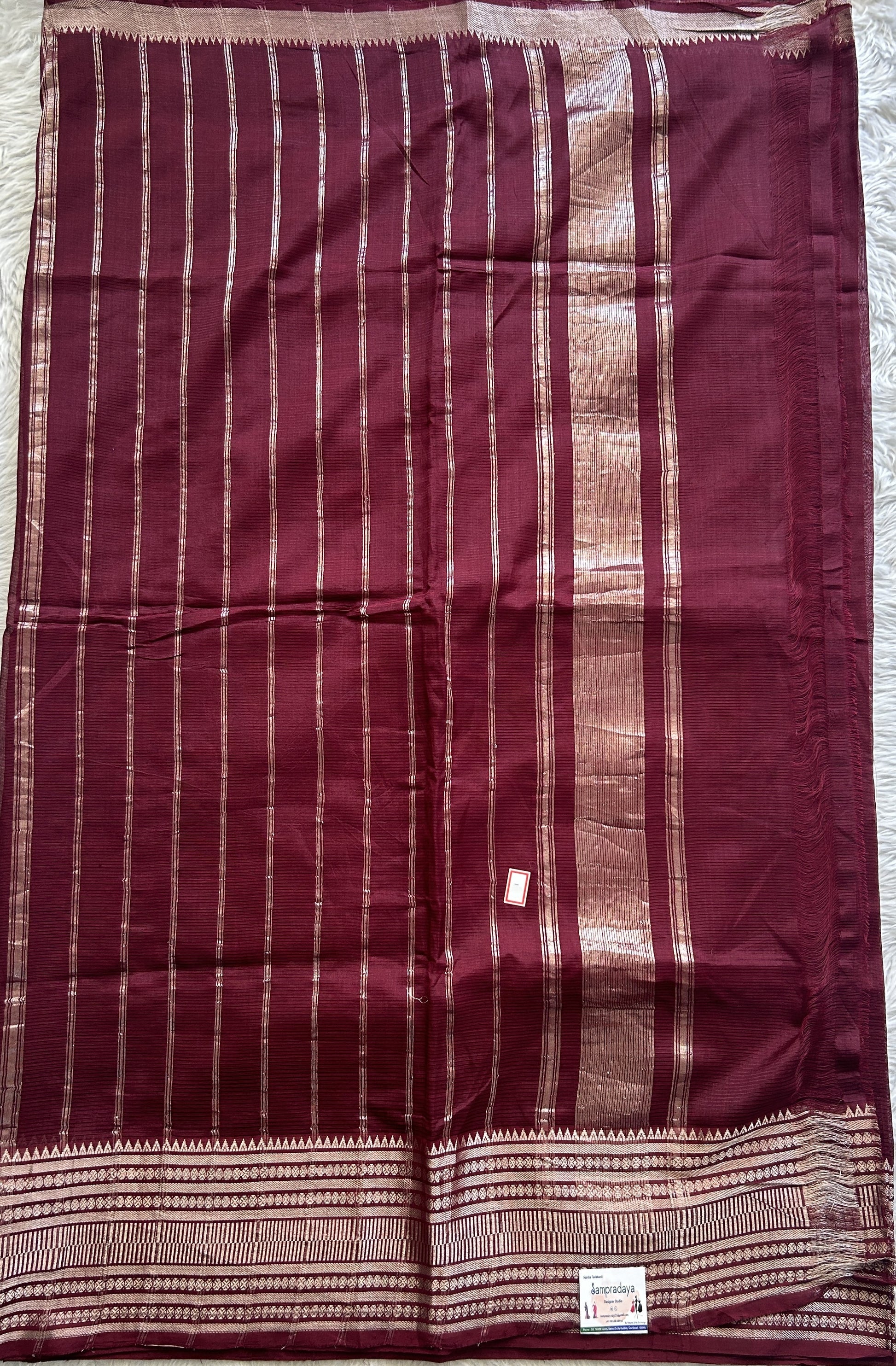 Mangalagiri Plain Pattu Saree Dark Maroon colored complemented with a Zari Border - Sampradaya Designer Studio