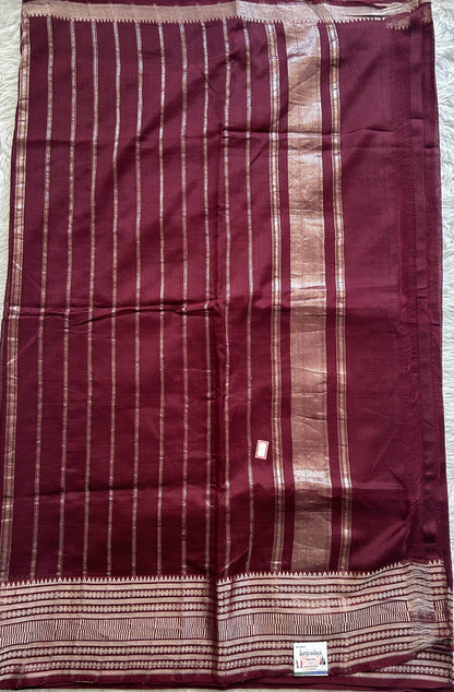 Mangalagiri Plain Pattu Saree Dark Maroon colored complemented with a Zari Border - Sampradaya Designer Studio