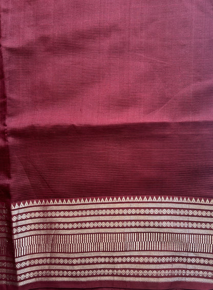 Mangalagiri Plain Pattu Saree Dark Maroon colored complemented with a Zari Border - Sampradaya Designer Studio