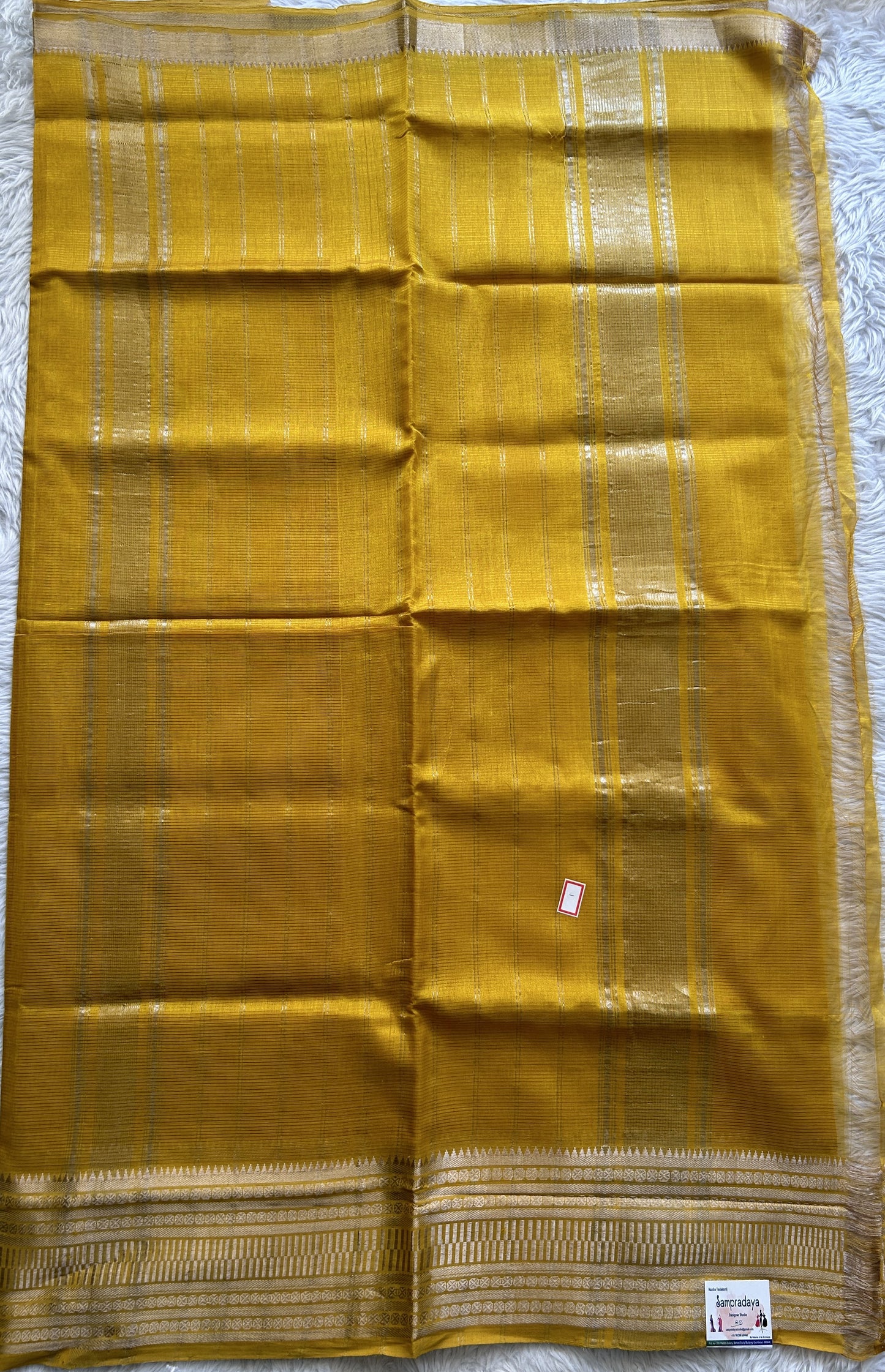 Mangalagiri Plain Pattu Saree Yellow colored complemented with a Zari Border - Sampradaya Designer Studio