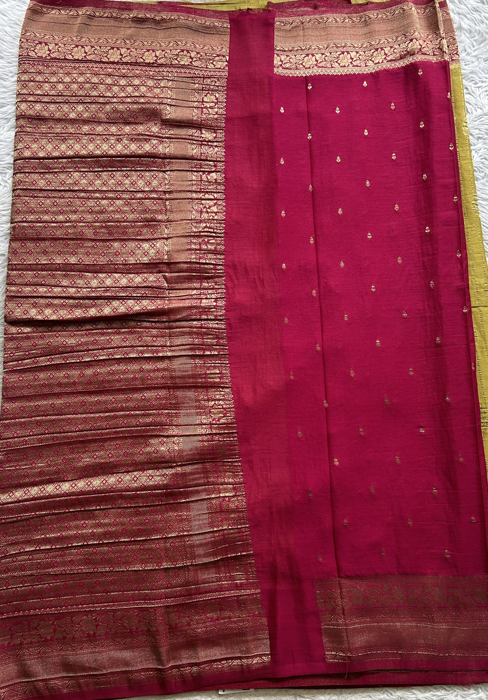 Semi Georgette Saree Pear Colored Elegantly Paired with a Zari Border. - Sampradaya Designer Studio