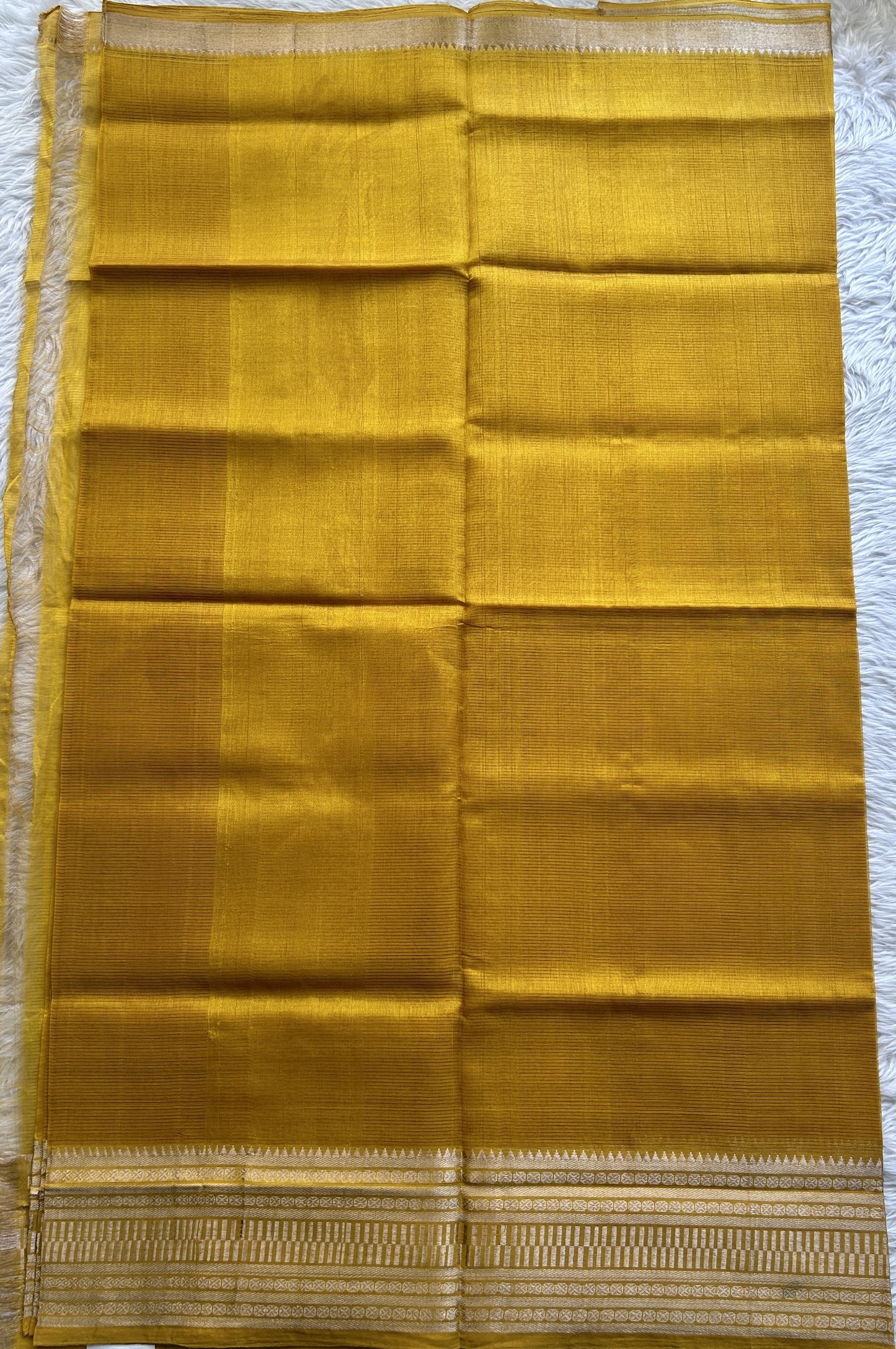 Mangalagiri Plain Pattu Saree Yellow colored complemented with a Zari Border - Sampradaya Designer Studio