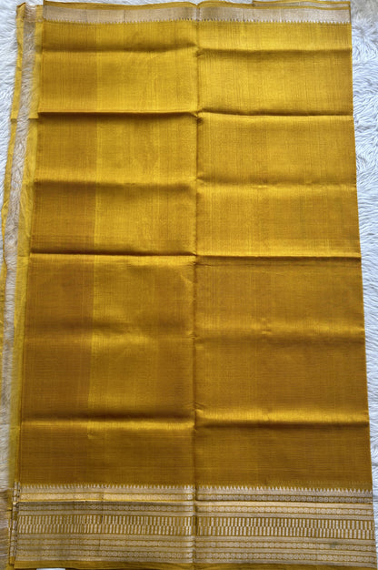 Mangalagiri Plain Pattu Saree Yellow colored complemented with a Zari Border - Sampradaya Designer Studio