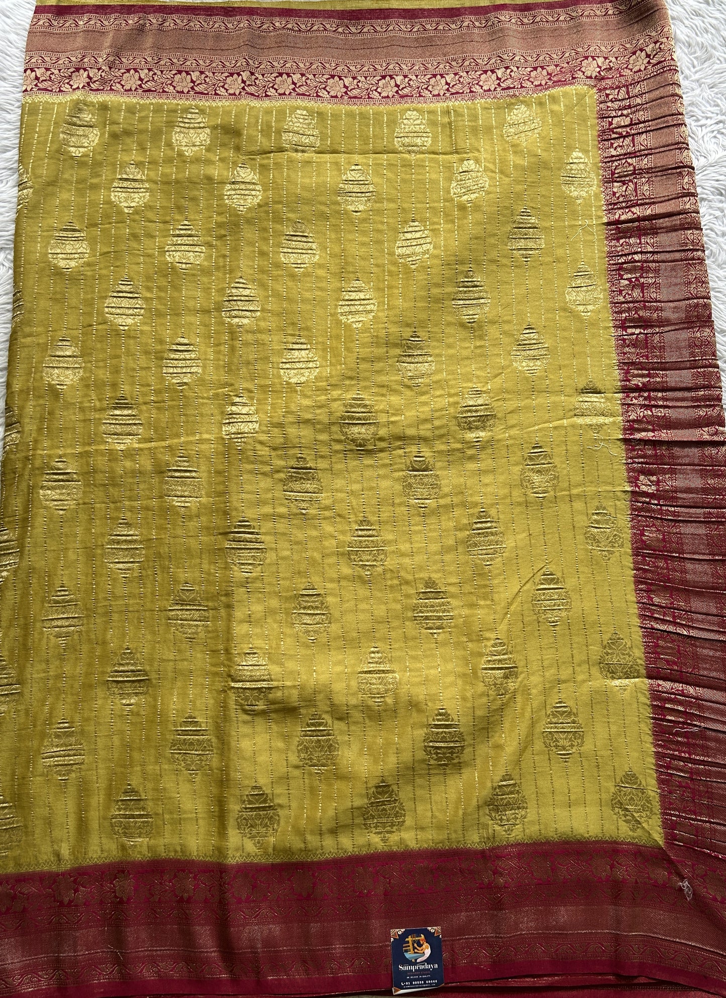 Semi Georgette Saree Pear Colored Elegantly Paired with a Zari Border. - Sampradaya Designer Studio