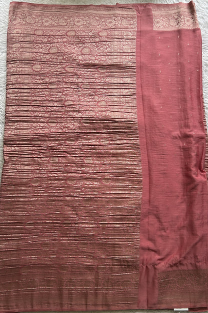 Semi Georgette Saree Rose Pink Colored Elegantly Paired with a Zari Border. - Sampradaya Designer Studio