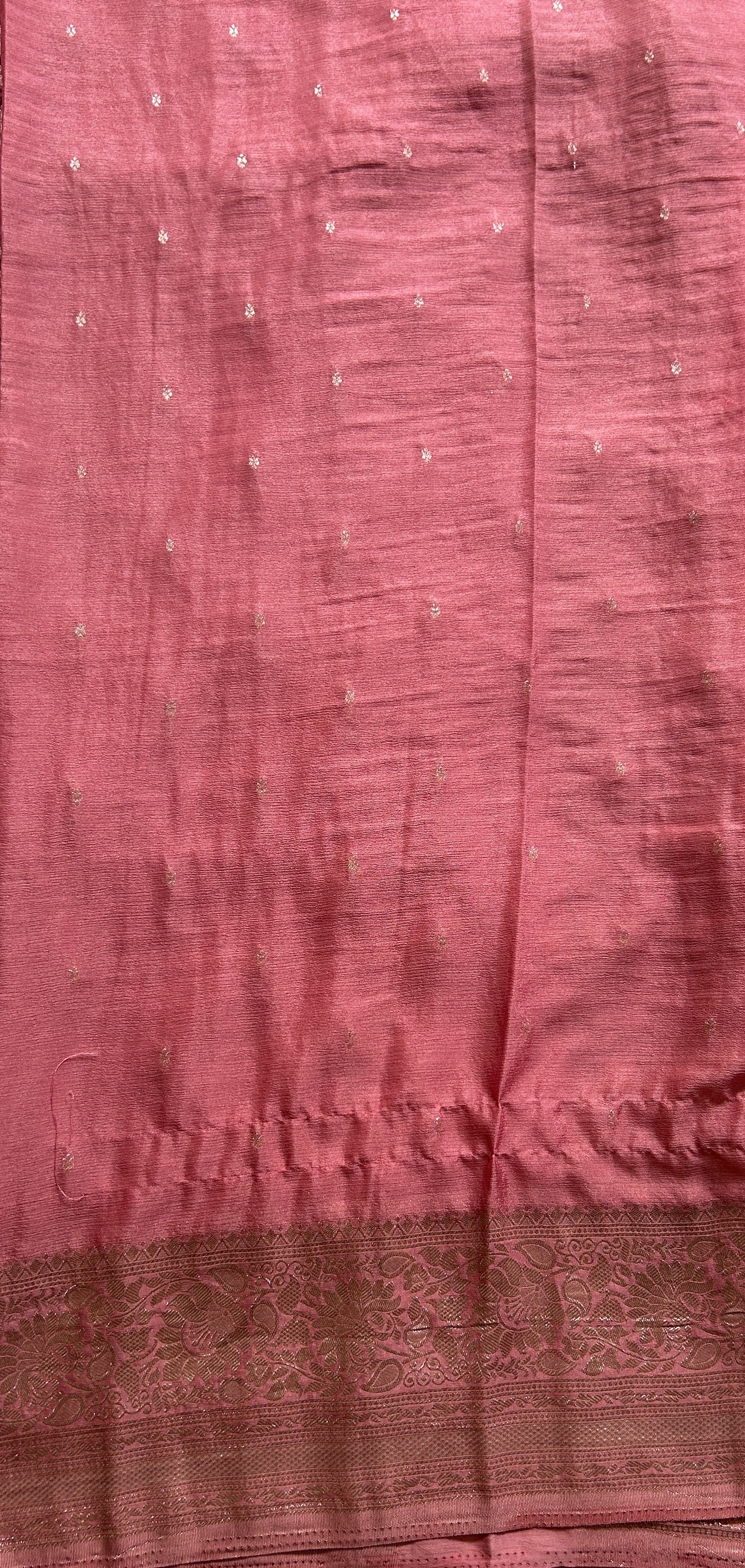 Semi Georgette Saree Rose Pink Colored Elegantly Paired with a Zari Border. - Sampradaya Designer Studio