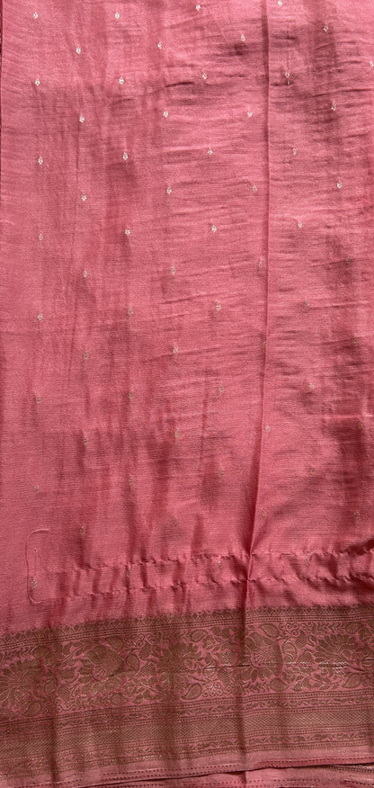 Semi Georgette Saree Rose Pink Colored Elegantly Paired with a Zari Border. - Sampradaya Designer Studio