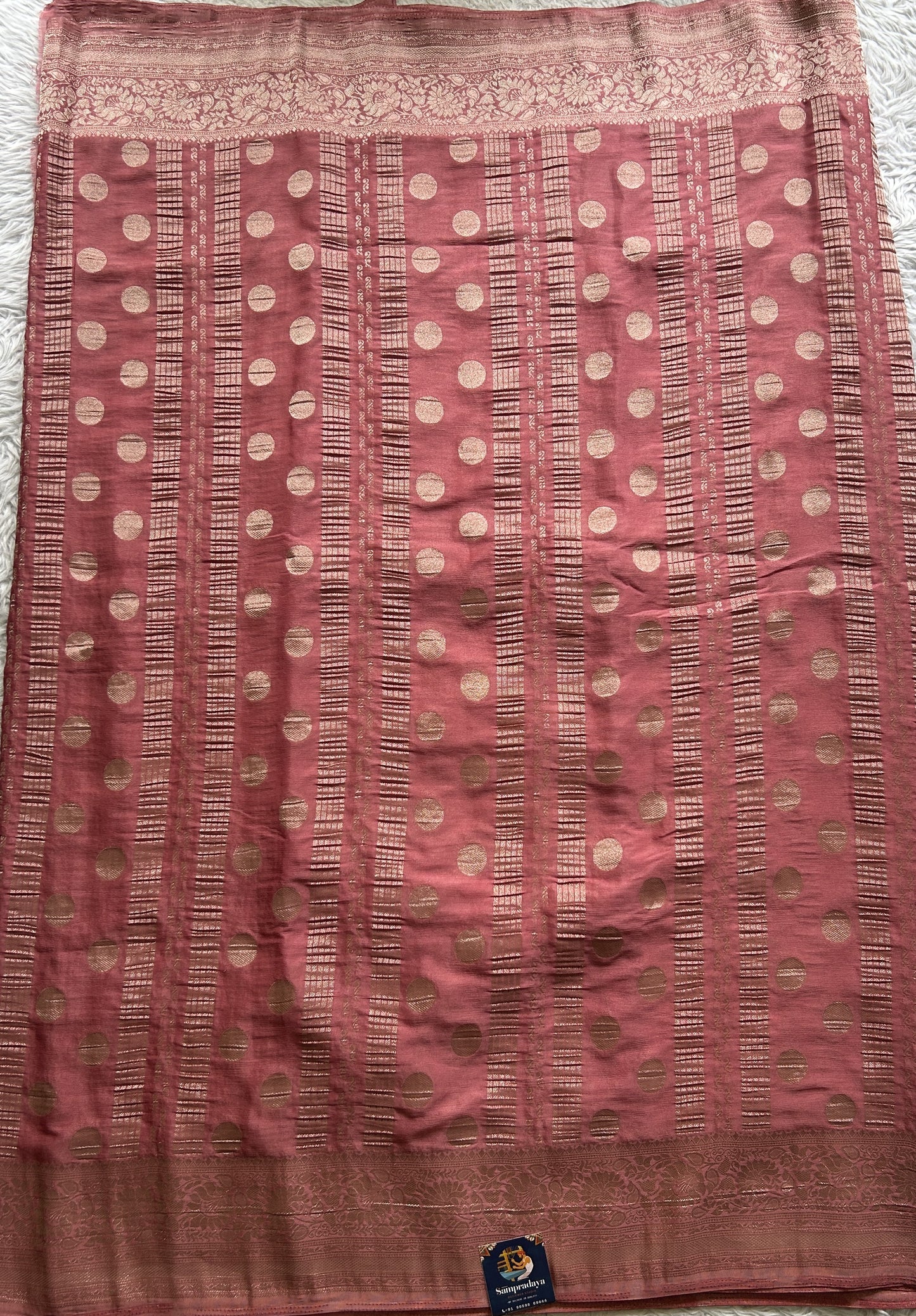 Semi Georgette Saree Rose Pink Colored Elegantly Paired with a Zari Border. - Sampradaya Designer Studio