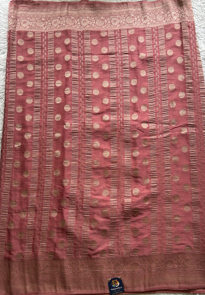 Semi Georgette Saree Rose Pink Colored Elegantly Paired with a Zari Border. - Sampradaya Designer Studio