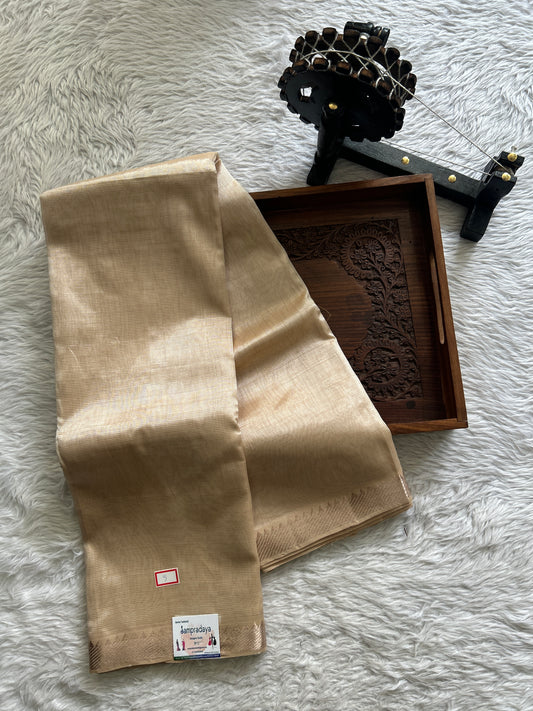 Mangalagiri Plain Pattu Saree Beige colored complemented with a Zari Border - Sampradaya Designer Studio